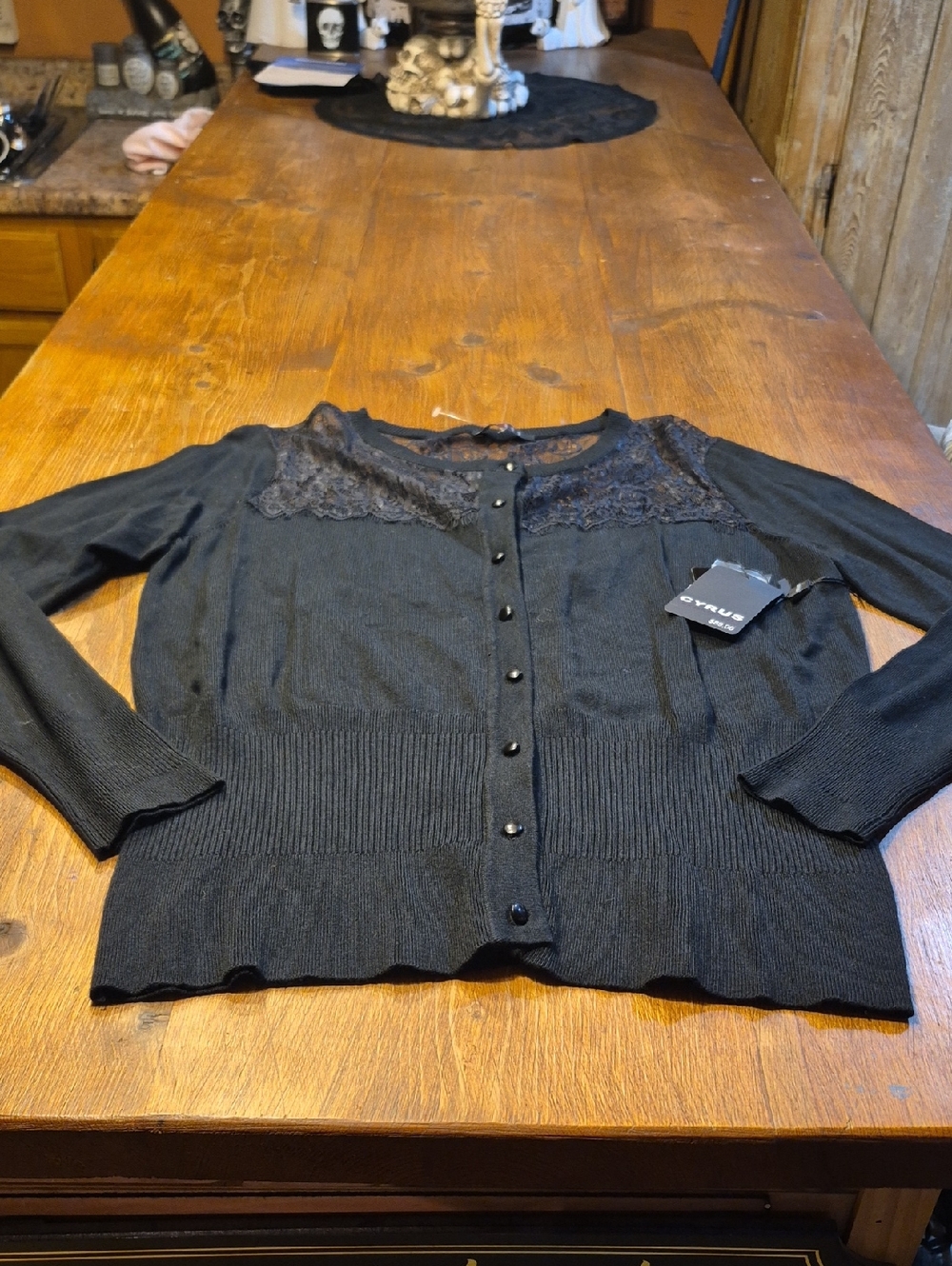 Cyrus Black Lace-Yoke Button-Front Women's Cardigan